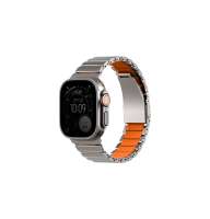 UNIQ Strova Flex řemínek pro Apple Watch 49/46/45/44 mm, Titanium silver/Volt orange